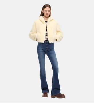 Blouson cropped en fourrure synthétique - Pinko - Jaune transparent