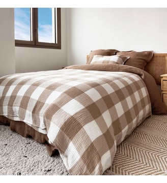 Housse d'édredon en gaze de coton, SIMPLEMENT GAUFRÉ - Blanc Cerise - Beige