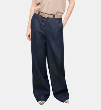 Pantalon pbryan - Motif uni - Coton - Coupe large - Caroll - Bleu denim