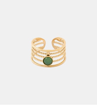 Bague pierre verte en acier inoxydable - Balaboosté - Doré