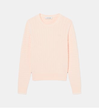 Pull maille torsadée détails rayés - Lacoste - Rose