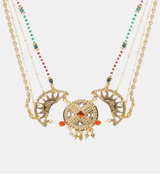 Collier chaîne multirang avec pendentif central et perles MARAJA - Hipanema - Doré