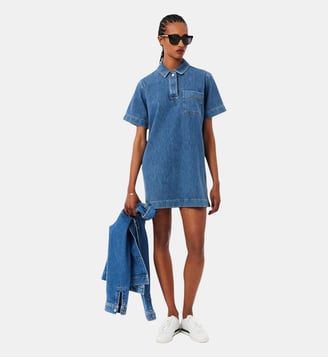 Robe polo oversize denim - Lacoste - Bleu chiné