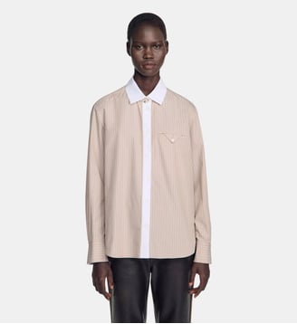 Chemise à rayures col contrasté - Sandro - Beige