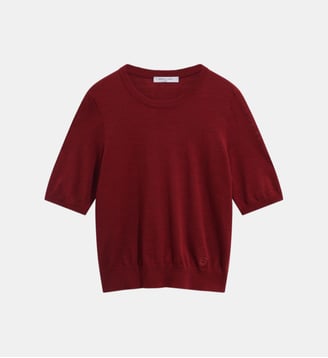 Pull manches courtes en laine fine - REINE - Gerard Darel - Rouge baiser