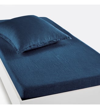 Drap housse enfant lin lavé, bonnet 30cm - La Redoute Interieurs - Marine