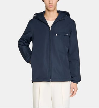 Blouson droit à capuche court  - Sandro - Marine