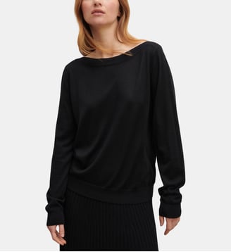 Pull cachemire femme droit col bateau - Bompard - Noir