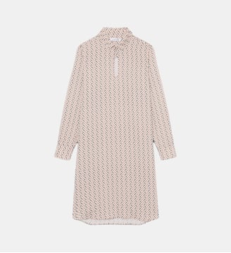 Robe col chemise crêpe fluide - Lacoste - Rose vert et blanc
