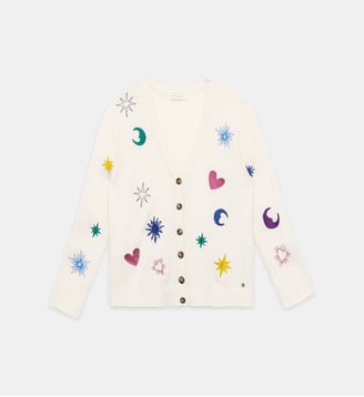 Gilet col rond imprimé broderie MOKA - La Petite Etoile - Écru