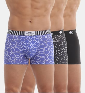 Lot de 3 boxers coton stretch imprimés Vibes - Dim - Bleu