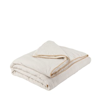 Couvre-Lit  Chambray doublé de polaire - Madura - Écru et feston ocre