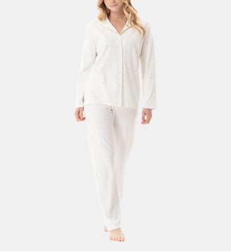 Pyjama boutonné en coton LUNA 106 - Lingerie Le Chat - Écru