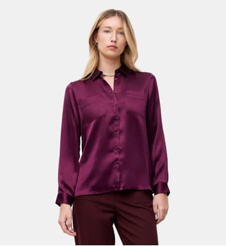 Chemise jeanne b 100% soie - Motif uni - Coupe droite - Caroll - Prune