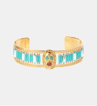 Bracelet jonc de perles tissées avec cabochon central KAYANNE - Hipanema - Bleu turquoise