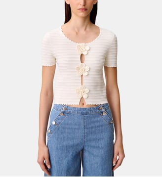 Pull manches courtes rayé - Claudie Pierlot - Écru