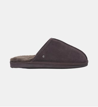 Chaussons Mules en cuir et interieur ultra doux en fausse fourrure - Isotoner - Chocolat