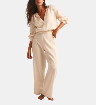 Pantalon Malta texturé à rayures  - Robin Collection - Écru