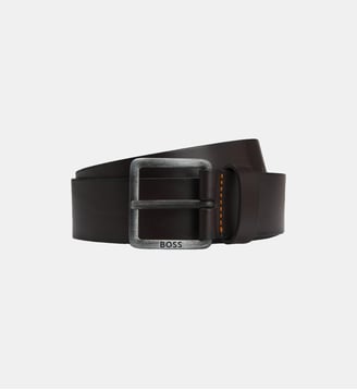 Ceinture en cuir avec boucle logotée - BOSS - Marron foncé