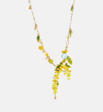 Collier plastron branches de mimosa, fougères et petites feuilles - Les Néréides - Jaune