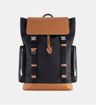 Sac à dos à rabat Maurice en toile enduite - Le Tanneur - Noir et marron