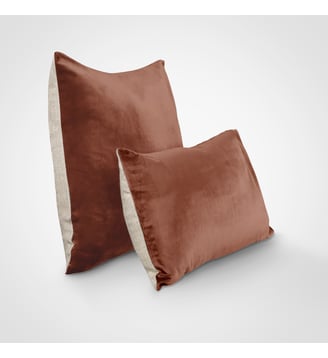 Housse de coussin velours et lin, DOUCEUR VELOURS - Blanc Cerise - Terracotta