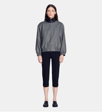Blouson oversize col en cuir - Sandro - Gris
