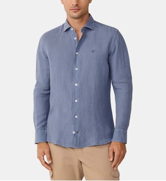 Chemise En Lin Teint En Pièce Coupe Ajustée - Hackett London - Thames blue