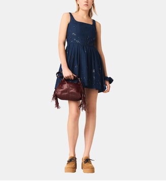 Robe évasée en denim brodé - Maje - Marine