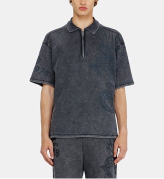 Polo en mesh jacquard avec imprimé Phoenix - Diesel - Gris foncé