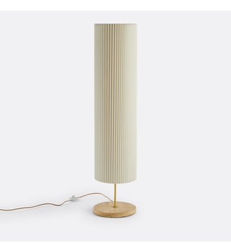 Lampadaire travertin et lin plissé - La Redoute Interieurs - Naturel et écru