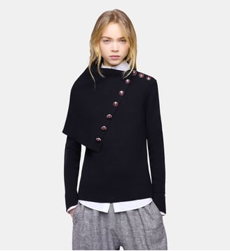 Pull en laine à manches longues avec boutons bijoux - Rabanne - Noir