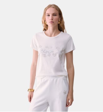 T-shirt avec strass - Liu Jo - Blanc et ramage