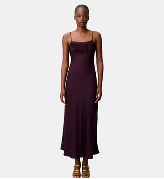 Robe fluide satinée franges - Claudie Pierlot - Dark dahlia