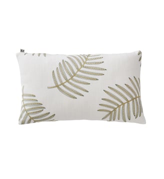 Housse De Coussin  Toile de lin viscose rebrodée de feuillages - Madura - Blanc cassé et sauge