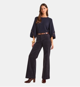 Pantalon Large Coton Mélangé Rebecca - Maison 123 - Marine
