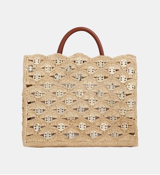 Sac cabas en raphia - Rabanne - Naturel et doré clair