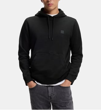 Hoodie droit coton molleton patch siglé - BOSS - Black