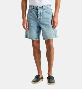 Bermuda en denim délavé Light blue - Balmain - Bleu