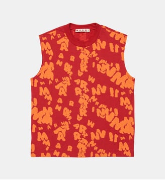 T-shirt sans manches avec logo allover - Marni - Rouge