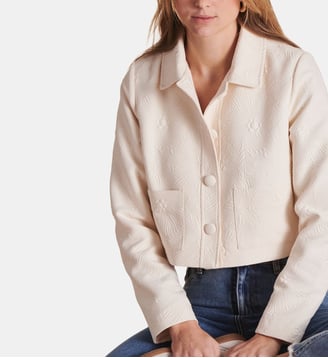 Veste courte en jacquard à col chemise - La Fée Maraboutée - Écru