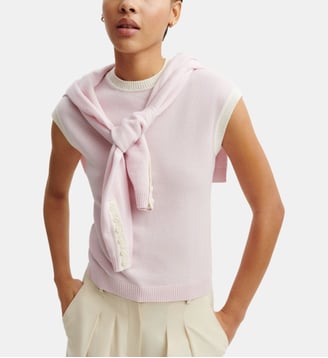 Pull droit sans manches en cachemire - Bompard - Cerisier et naturel
