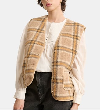 Veste sans manches en sherpa à carreaux POLA - Garance Paris - Jaune