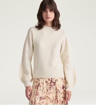 Tricot richard en laine effet sweat-shirt - Momonì - Blanc