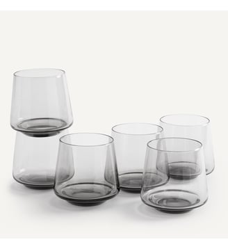 Lot de 6 verres à eau, modèle bas - AM.PM - Gris fumé