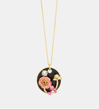 Collier pendentif médaillon noir champignon, anémone et cristaux - Les Néréides - Multicolore