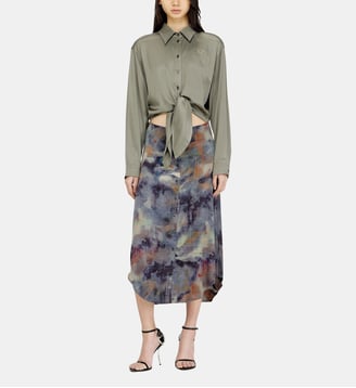 Robe en satin mi-longue avec haut noué - Diesel - Bleu vert