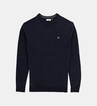 Pull col rond en laine mélangée - Serge Blanco - Bleu marine