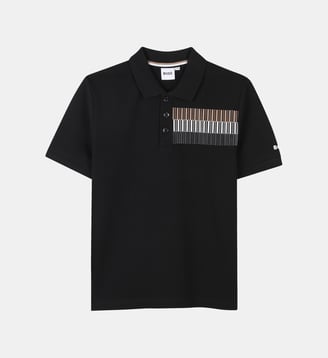 Polo droit à bande rayée - BOSS Kidswear - Black