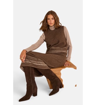 Jupe Midi En Maille Douce Vague - Maison 123 - Taupe foncé